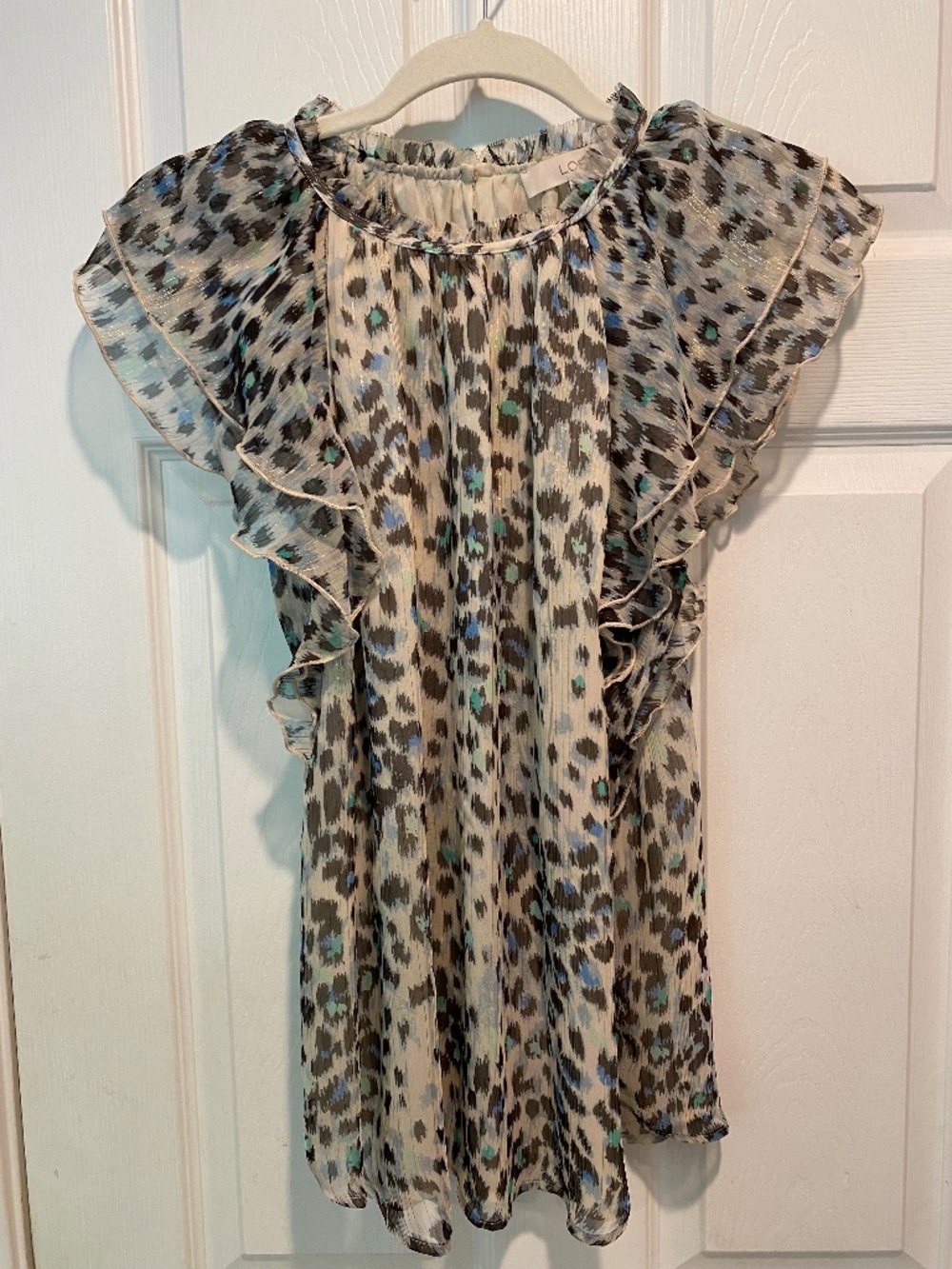 LOFT M Lined Animal Print Metallic Thread Top
